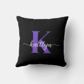 黒紫色のスクリプトモノグラム クッション (裏面)