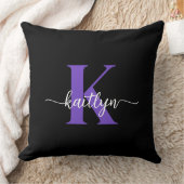 黒紫色のスクリプトモノグラム クッション (ブランケット)