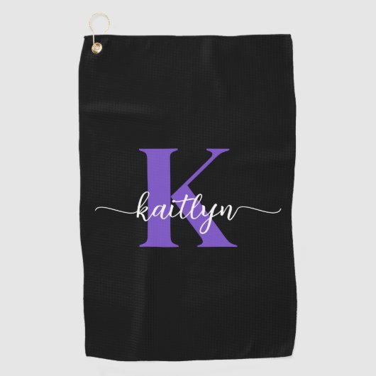 黒紫色のスクリプトモノグラム ゴルフタオル (正面)