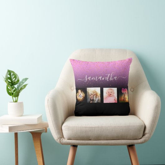 黒紫色の写真コラージモノグラム クッション (椅子)