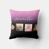 黒紫色の写真コラージモノグラム クッション (裏面)