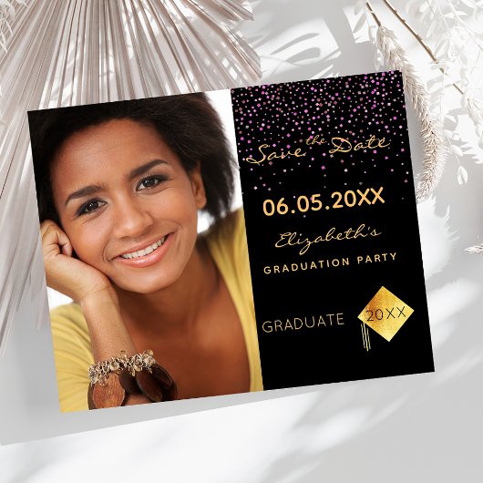 黒紫色の卒業パーティー日付カードを保存