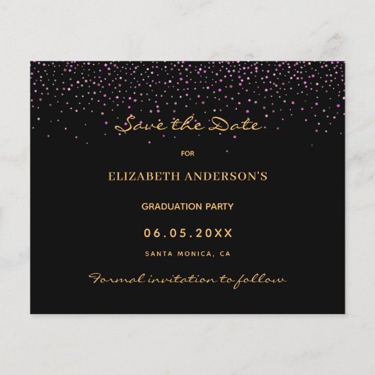 黒紫色の卒業式パーティー日付を保存 チラシ (裏面)