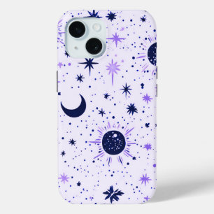 黒紫色の天日月星 iPhone 15ケース