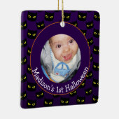 黒紫色の猫パターン1stハロウィーンベビー写真 セラミックオーナメント (右)