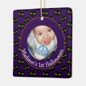 黒紫色の猫パターン1stハロウィーンベビー写真 セラミックオーナメント (左)