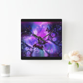 黒紫色の蝶の時計 スクエア壁時計 (ホーム)