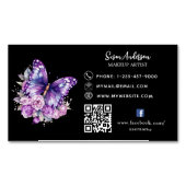 黒紫色の蝶の花QRコードFacebook マグネット名刺 (正面)