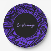 黒紫色の部族抽象芸術 ペーパープレート (正面)