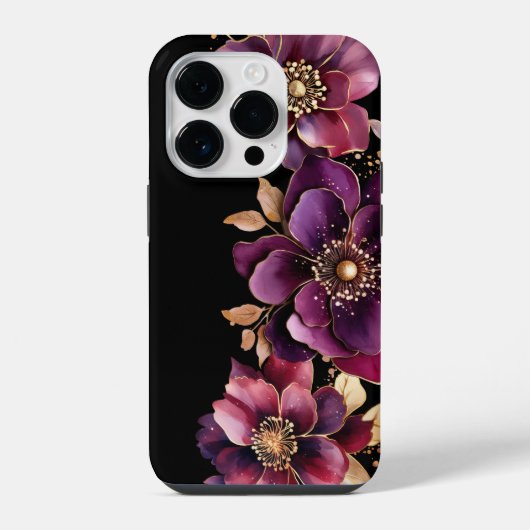 黒紫金フラワーモチーフ iPhoneケース (裏面)