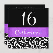 黒紫 エレガント あらゆる年齢の お祝い 招待状 (正面/裏面)