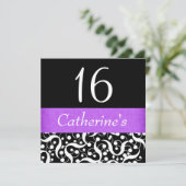 黒紫 エレガント あらゆる年齢の お祝い 招待状 (スタンド正面)