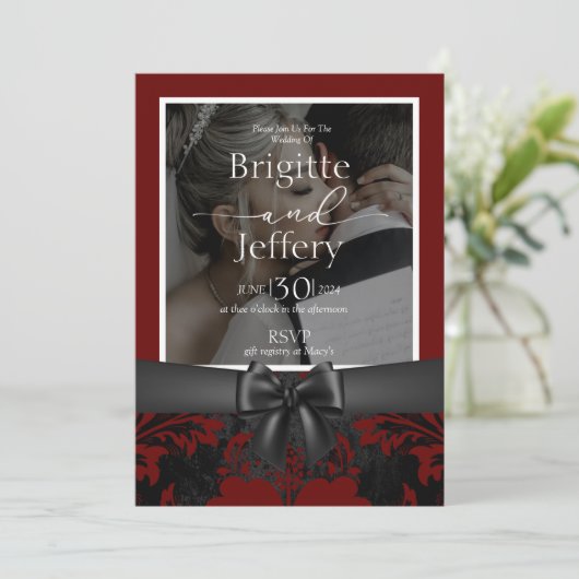 黒結婚と黒の写真伝統的 招待状 (スタンド正面)