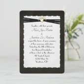 黒結婚のリボンの金ゴールドハート 招待状 (スタンド正面)