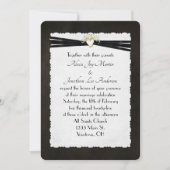 黒結婚のリボンの金ゴールドハート 招待状 (正面)