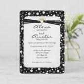 黒結婚のリボンの金ゴールドハート 招待状 (スタンド正面)