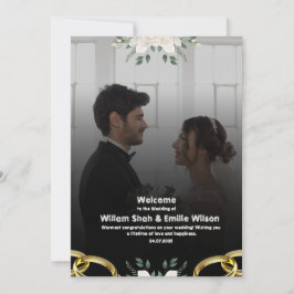 黒結婚の花モダン付 招待状