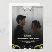 黒結婚の花モダン付 招待状 (正面/裏面)