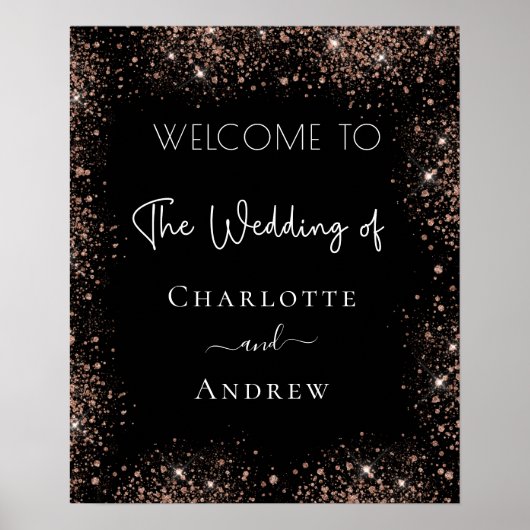 黒結婚バラ金ゴールドグリッター歓迎 ポスター (正面)