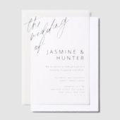 黒結婚字ミニマルモダンの結婚物 ベラム紙招待状 (オフセット)