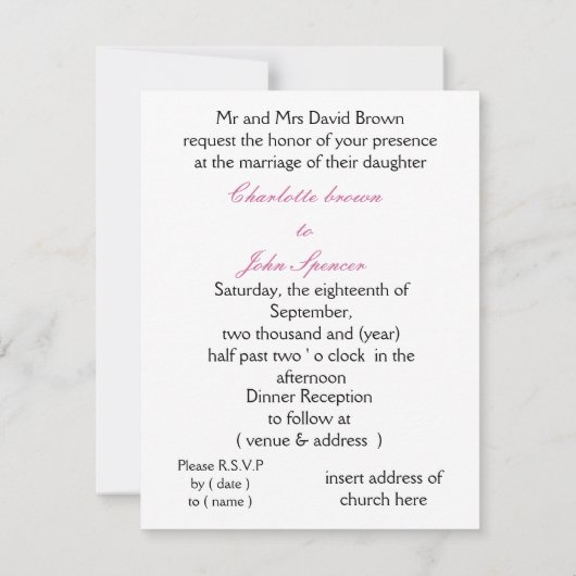 黒結婚式招待状 招待状 (裏面)