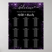 黒結婚紫のウェルカムテーブルシーティングチャート ポスター (正面)
