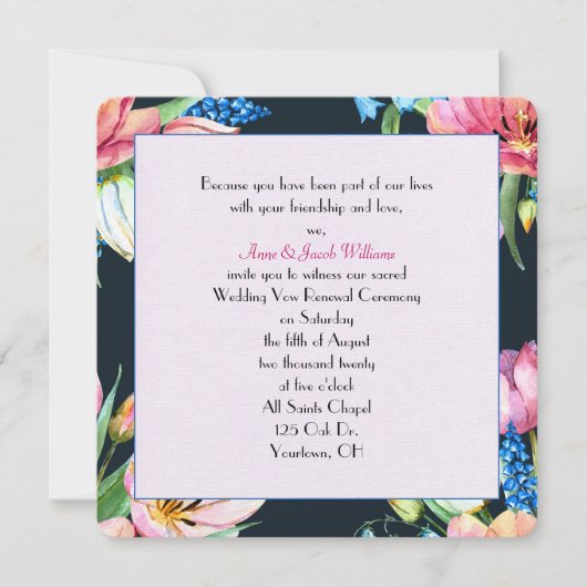 黒結婚色の更新水色フローラ 招待状 (正面)