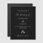 黒結婚色の緑の銀杏の台本葉は贅沢な マグネット招待状 (正面/裏面)