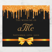 黒結婚金ゴールドグリッタードリップカップモノグラム スパークリングワインラベル (シングルラベル)