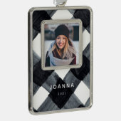 黒絵を描白バッファローのプレイドと写真Ch シルバープレートフレームオーナメント (右)