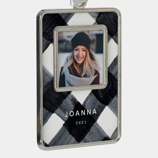 黒絵を描白バッファローのプレイドと写真Ch シルバープレートフレームオーナメント (右)