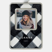 黒絵を描白バッファローのプレイドと写真Ch シルバープレートフレームオーナメント (正面)