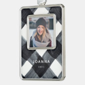 黒絵を描白バッファローのプレイドと写真Ch シルバープレートフレームオーナメント (左)