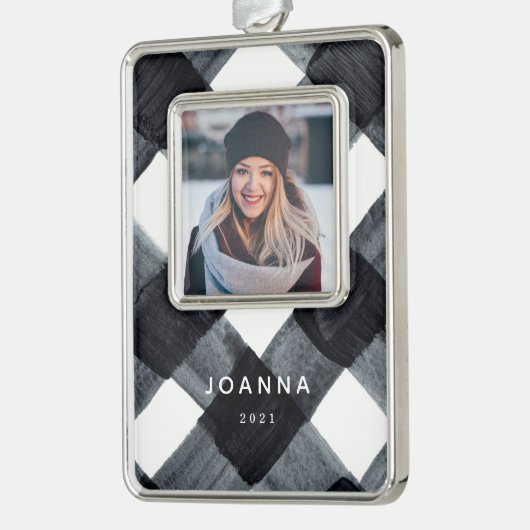 黒絵を描白バッファローのプレイドと写真Ch シルバープレートフレームオーナメント (左)