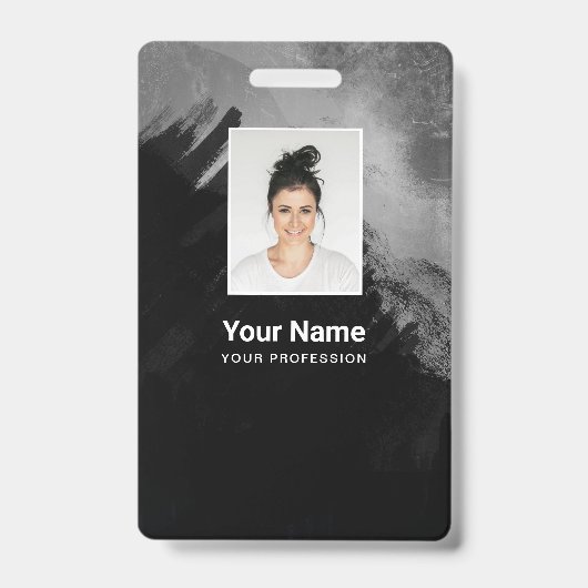 黒絵を描粒社員の写真、バーコード、名前 バッジ (正面)