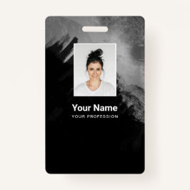 黒絵を描粒社員の写真、バーコード、名前 バッジ