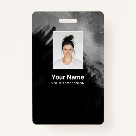 黒絵を描粒社員の写真、バーコード、名前 バッジ (正面)