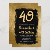 黒絵を描金ゴールド40歳の誕生日 招待状 (正面/裏面)