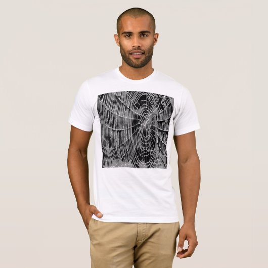 黒絵画色の灰色の白いクモの巣 Tシャツ (正面フル)