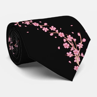 黒絹のネクタイに咲く優雅な桜 ネクタイ