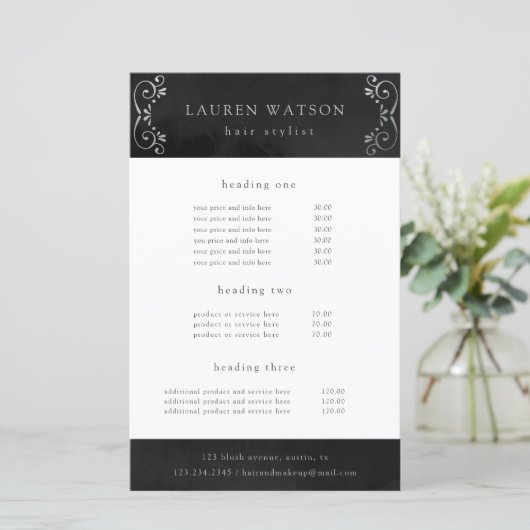 黒絹の銀の繁栄サービスと価格フライヤー (スタンド正面)