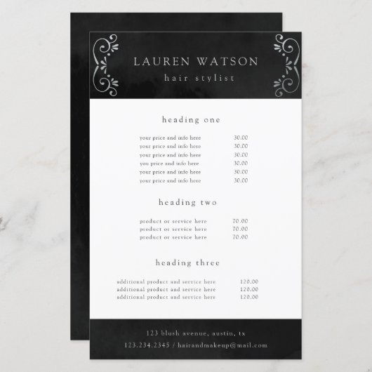 黒絹の銀の繁栄サービスと価格フライヤー (正面/裏面)