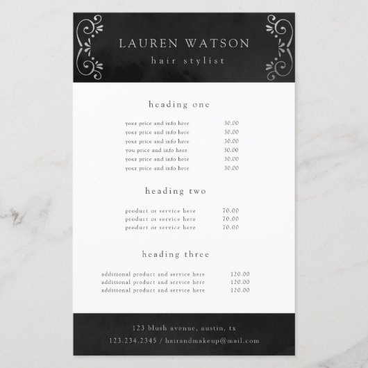 黒絹の銀の繁栄サービスと価格フライヤー (正面)