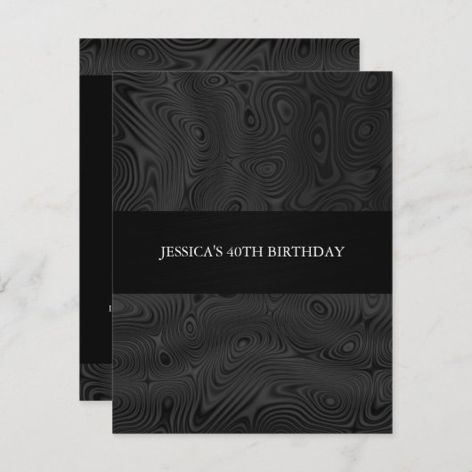 黒絹フェイク織物抽象芸術誕生会 招待状 (正面/裏面)