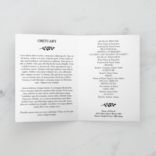 黒緑のお祝いの生活葬儀プログラム プログラム (内部)