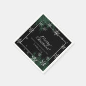 黒緑の雪の結晶メリークリスマス スタンダードカクテルナプキン (角)