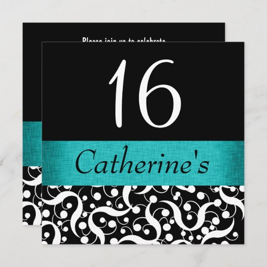 黒緑色の水のような優雅なあらゆる年齢の祝賀会 招待状 (正面/裏面)