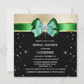 黒緑色の金ゴールドきらめく弓輝きグリッター 招待状 (正面)