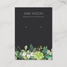 黒緑色動物多肉類の牡丹イヤリングディスプレイ 名刺