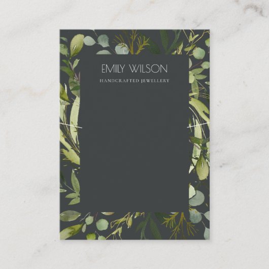 黒緑葉リース枠ネックレスディスプレイ 名刺 (正面)